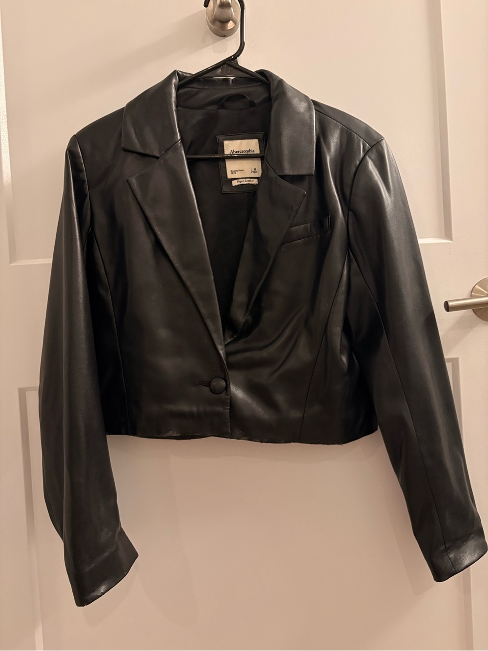 Abercrombie & Fitch Black Vegan Leather Cropped Jacket
